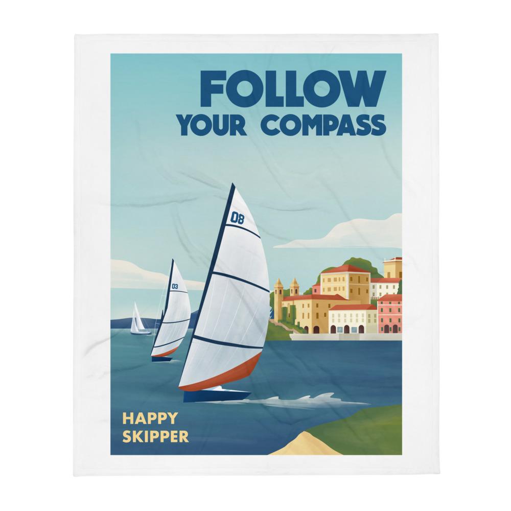 Follow Your Compass Sail Throw Blanket - White Background - The Happy Skipper