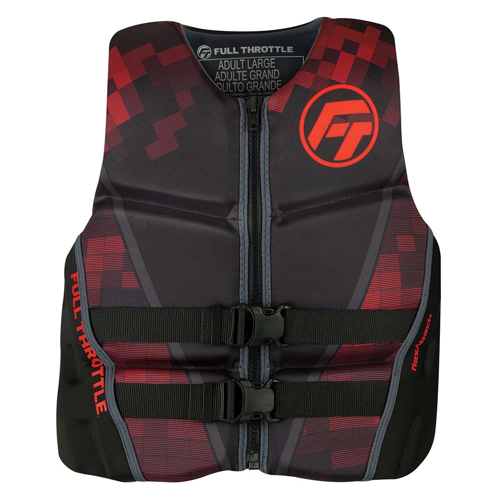 Full Throttle Mens Rapid-Dry Flex-Back Life Jacket - L - Black/Red [142500-100-040-22] - The Happy Skipper
