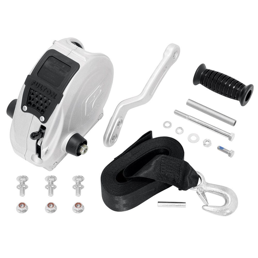 Fulton F2 Trailer Winch 1,600 lbs. - Single Speed w/Strap, Sharkskin Finish [FW16000101] - The Happy Skipper