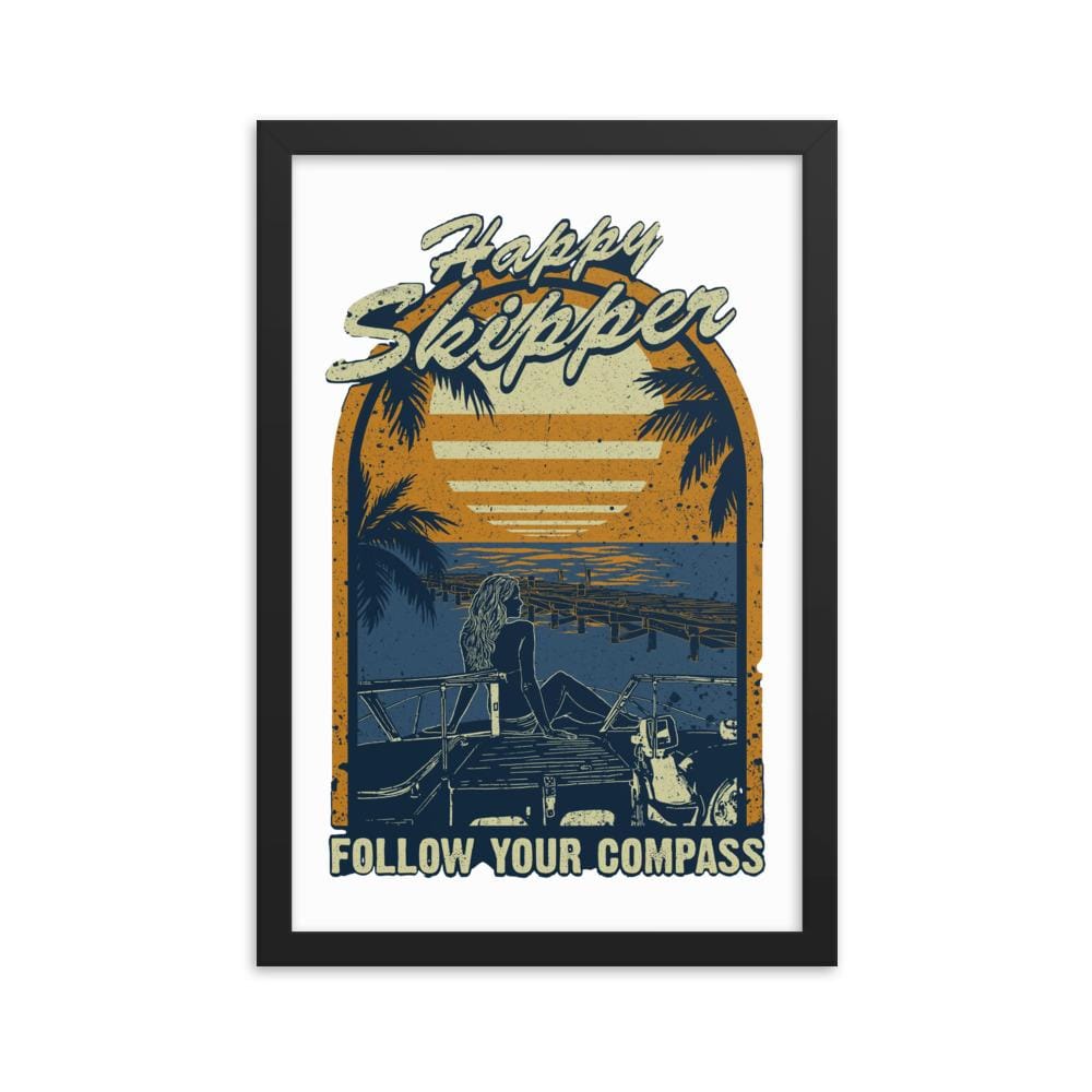 Happy Skipper Follow Your Compass™ Dockview Design. Framed Photo Paper Poster - The Happy Skipper