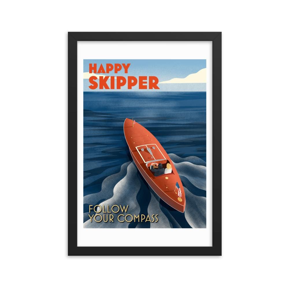 Happy Skipper Follow Your Compass™ Motor Launch Framed photo paper poster - The Happy Skipper