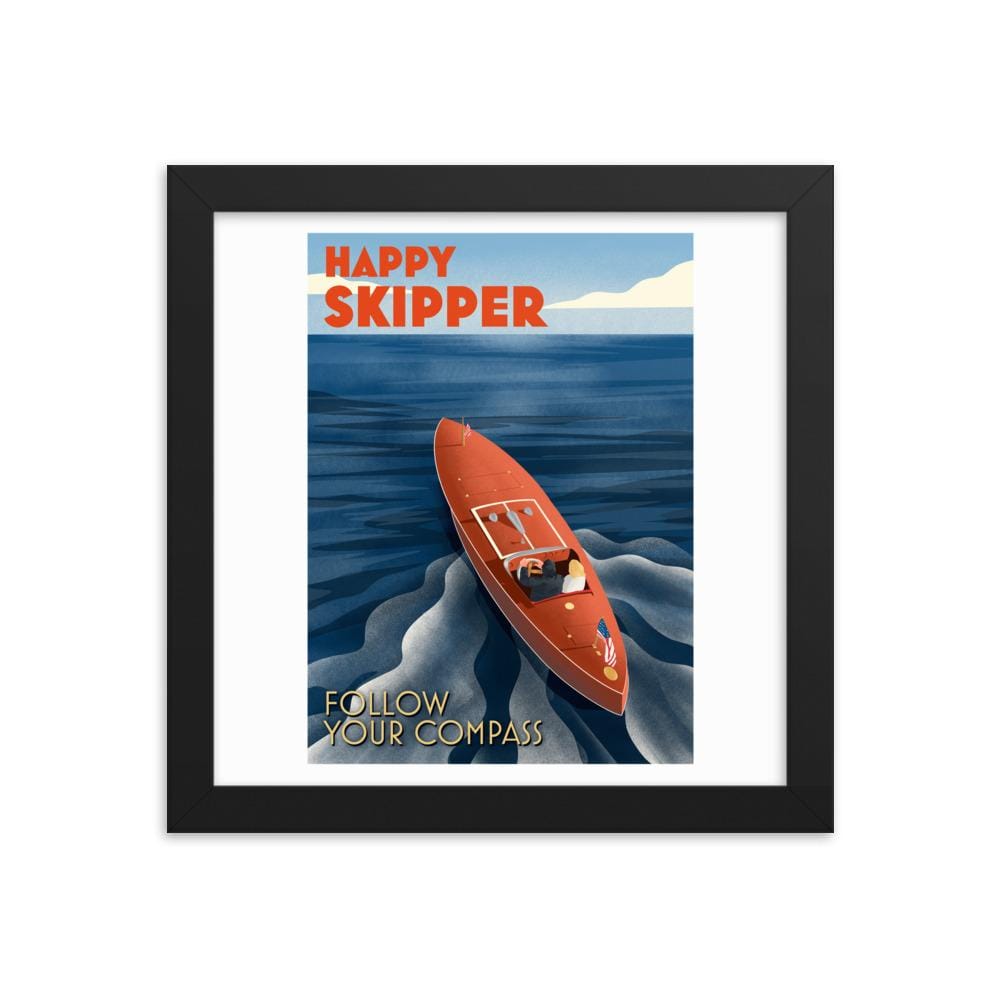 Happy Skipper Follow Your Compass™ Motor Launch Framed photo paper poster - The Happy Skipper