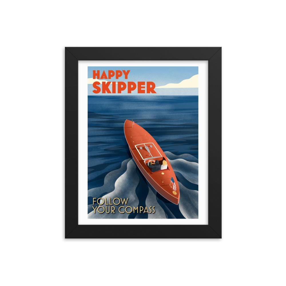 Happy Skipper Follow Your Compass™ Motor Launch Framed photo paper poster - The Happy Skipper