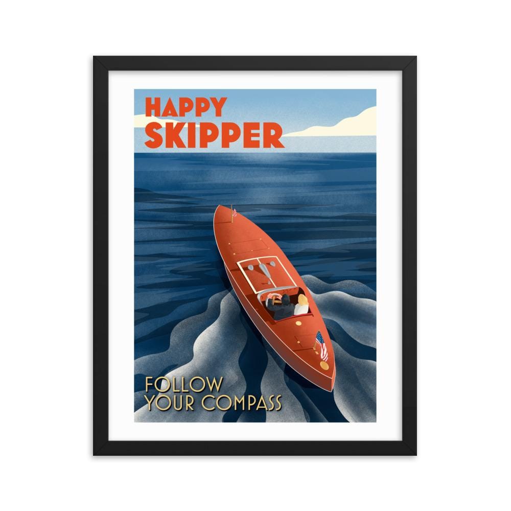 Happy Skipper Follow Your Compass™ Motor Launch Framed photo paper poster - The Happy Skipper