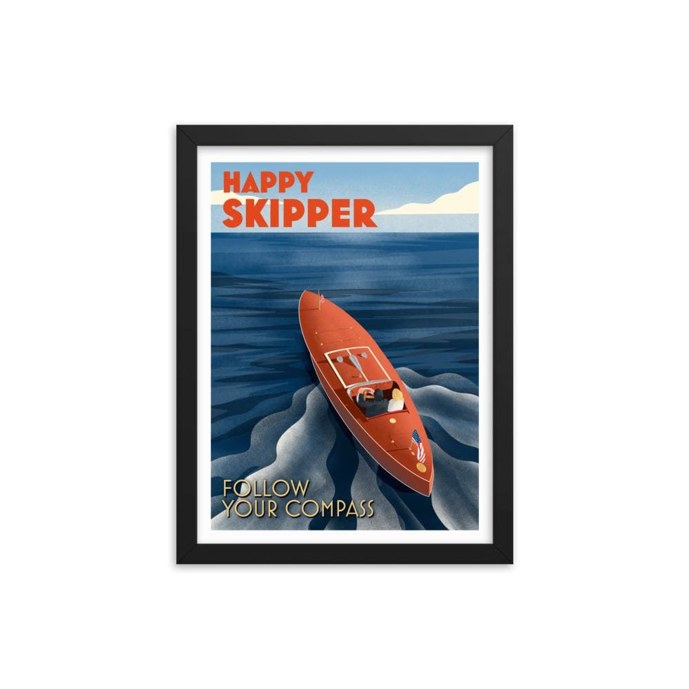 Happy Skipper Follow Your Compass™ Motor Launch Framed photo paper poster - The Happy Skipper