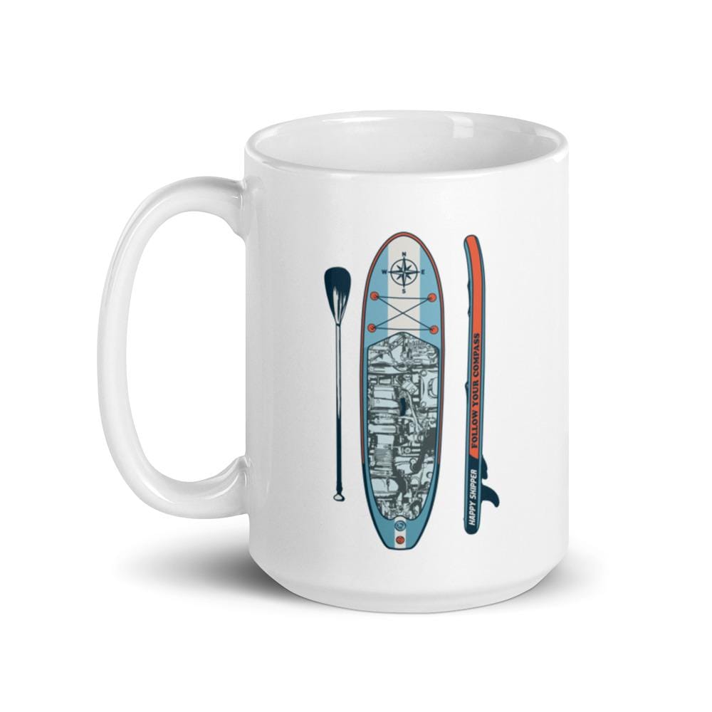 Happy Skipper Logo and Classic Paddleboard Design - White glossy mug - The Happy Skipper