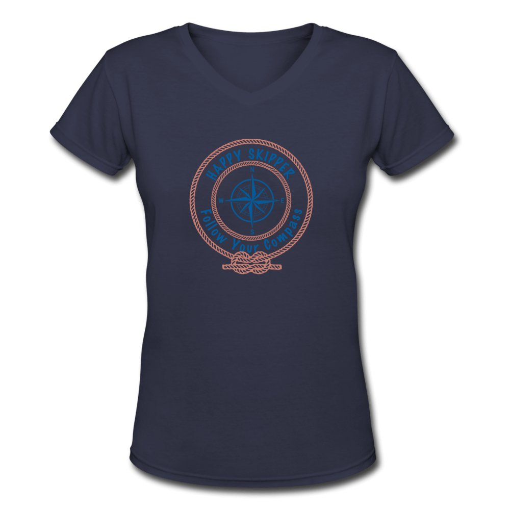 Happy Skipper™ Red Rope Logo Women's V-Neck T-Shirt - The Happy Skipper