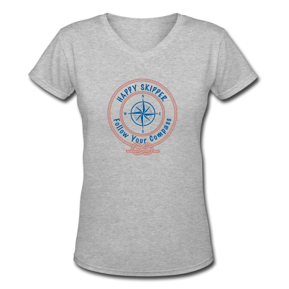Happy Skipper™ Red Rope Logo Women's V-Neck T-Shirt - The Happy Skipper