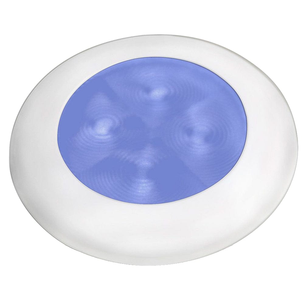 Hella Marine Slim Line LED 'Enhanced Brightness' Round Courtesy Lamp - Blue LED - White Plastic Bezel - 12V [980502241] - The Happy Skipper