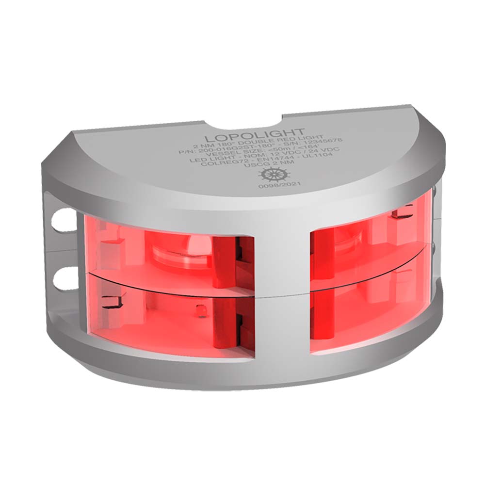 Lopolight Series 200-016 - Double Stacked Navigation Light - 2NM - Vertical Mount - Red - Silver Housing [200-016G2ST] - The Happy Skipper