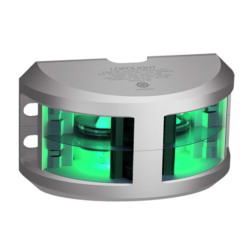 Lopolight Series 200-018 - Double Stacked Navigation Light - 2NM - Vertical Mount - Green - Silver Housing [200-018G2ST] - The Happy Skipper