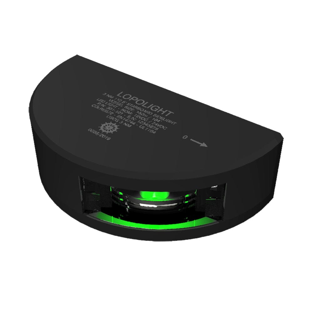 Lopolight Series 301-101 - Starboard Sideight - 3NM - Vertical Mount - Green - Black Housing [301-101-B] - The Happy Skipper