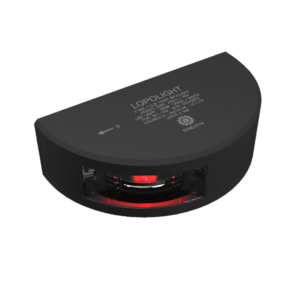 Lopolight Series 301-102 - Port Sidelight - Vertical Mount - 3NM - Red - Black Housing [301-102-B] - The Happy Skipper