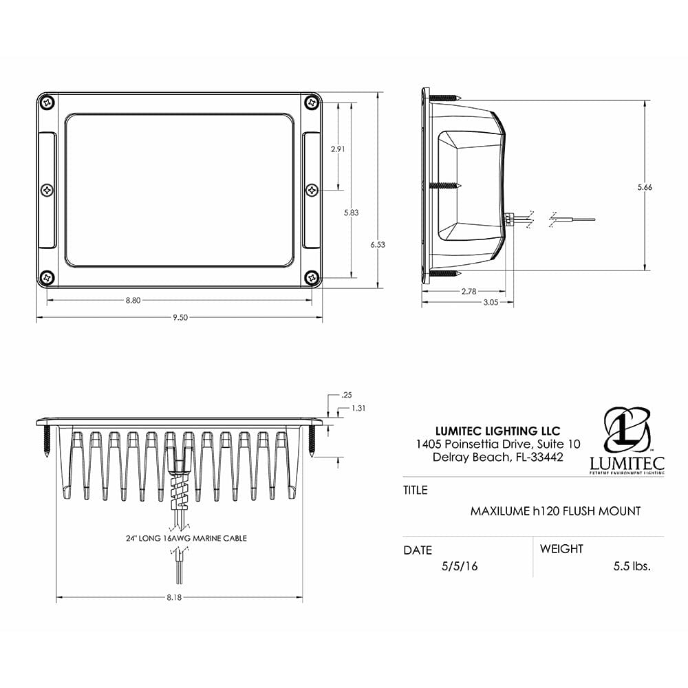Lumitec Maxillume h120 - Flush Mount Flood Light - White Housing - White Dimming [101348] - The Happy Skipper