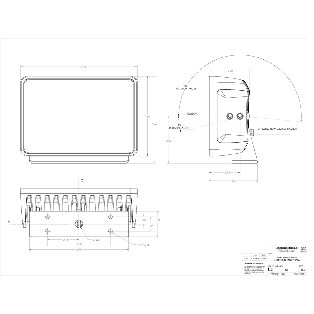 Lumitec Maxillume h120 - Trunnion Mount Flood Light - White Housing - White Dimming [101346] - The Happy Skipper
