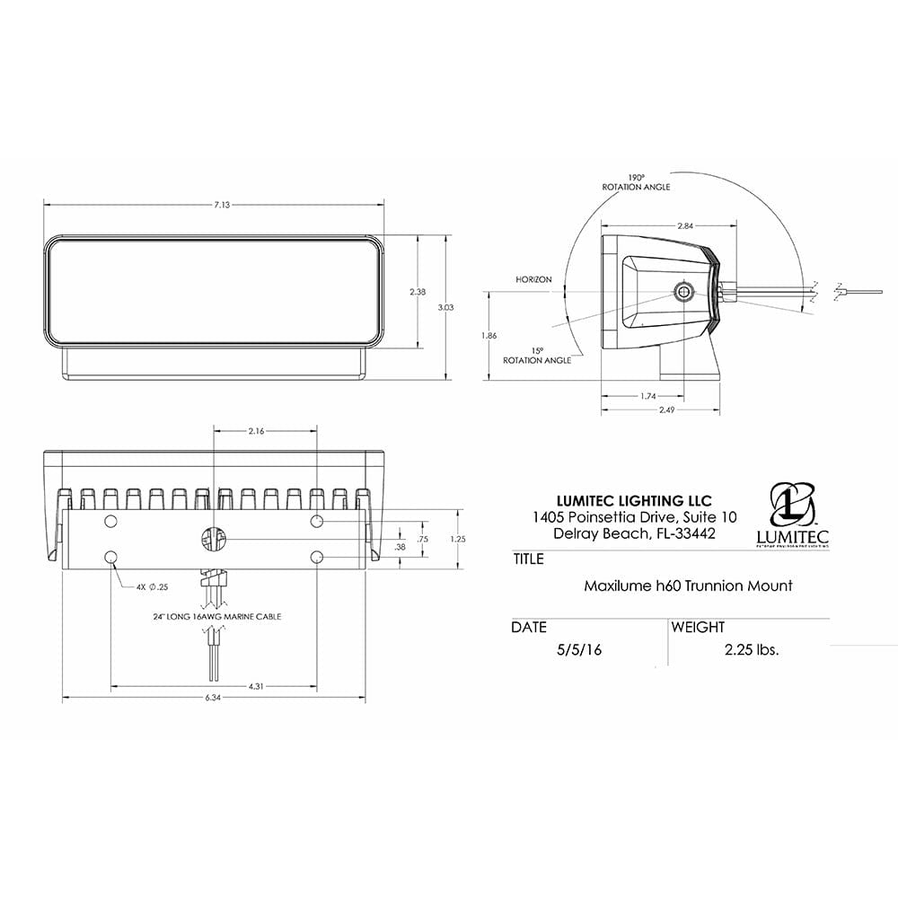 Lumitec Maxillume h60 - Trunnion Mount Flood Light - White Dimming - White Housing [101334] - The Happy Skipper