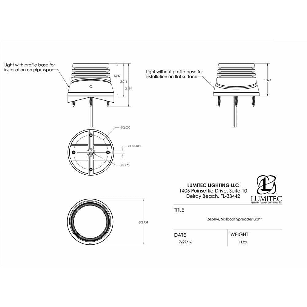 Lumitec Zephyr LED Spreader/Deck Light - Brushed White Base - White Non-Dimming [101325] - The Happy Skipper