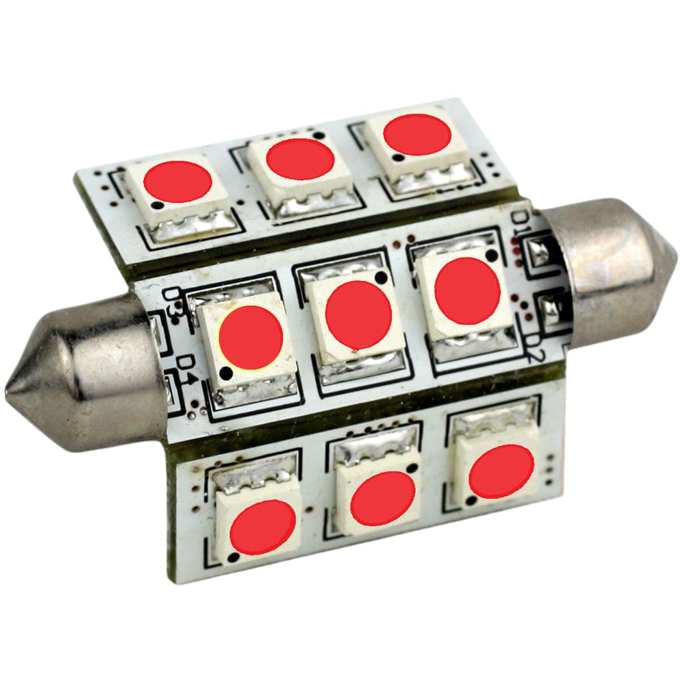 Lunasea Pointed Festoon 9 LED Light Bulb - 42mm - Red [LLB-189R-21-00] - The Happy Skipper