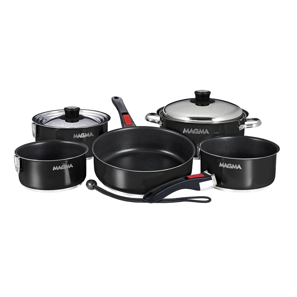 Magma Nestable 10 Piece Induction Non-Stick Enamel Finish Cookware Set - Jet Black [A10-366-JB-2-IN] - The Happy Skipper