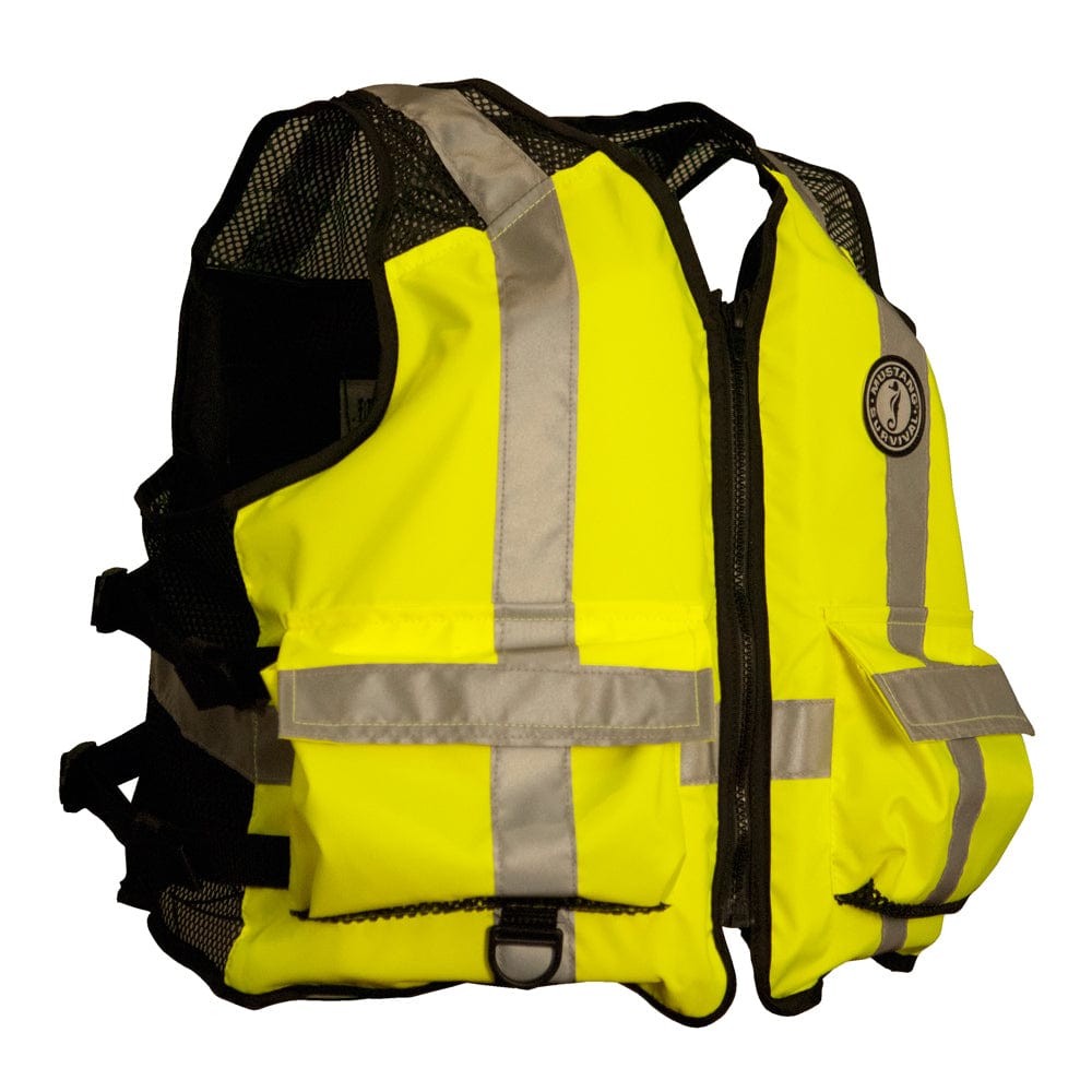 Mustang High Visibility Industrial Mesh Vest - Fluorescent Yellow/Green/Black - Small/Medium [MV1254T3-239-S/M-216] - The Happy Skipper