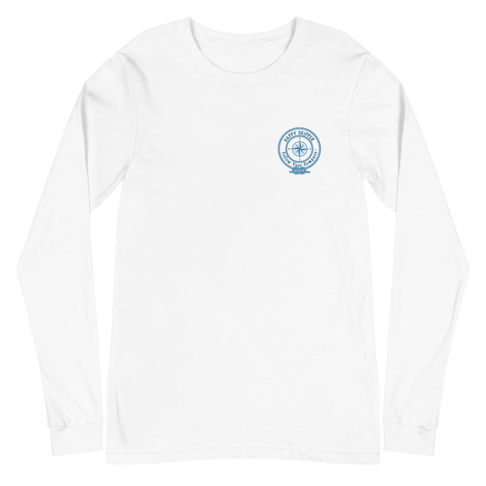 My Happy Place Doesn't Have an Address-Only Coordinates™ with HS Logo on Front Unisex Long Sleeve Tee - The Happy Skipper