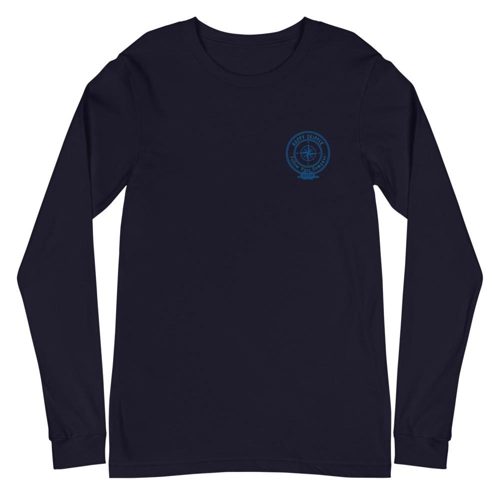 My Happy Place Doesn't Have an Address-Only Coordinates™ with HS Logo on Front Unisex Long Sleeve Tee - The Happy Skipper