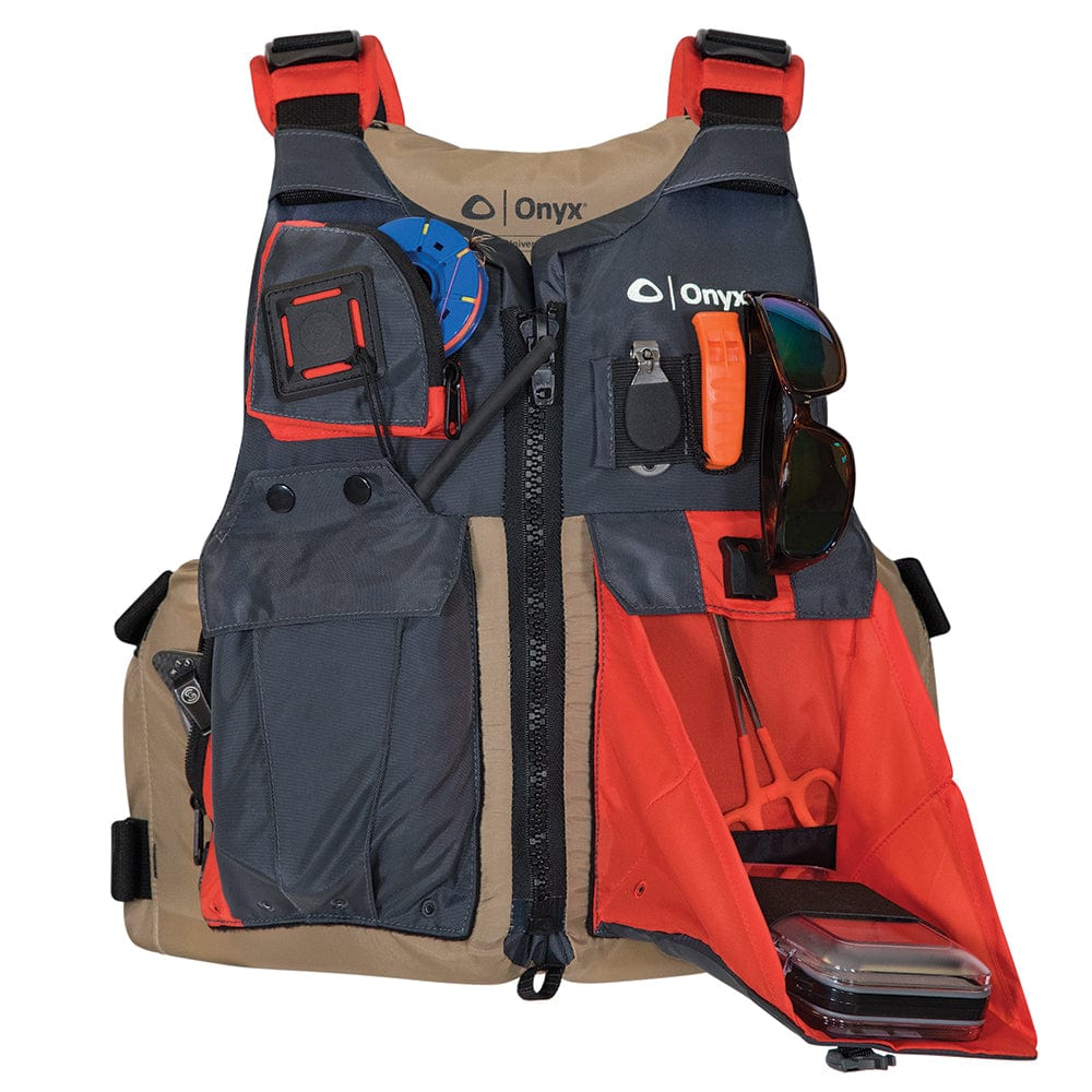 Onyx Kayak Fishing Vest - Adult Universal - Tan/Grey [121700-706-004-17] - The Happy Skipper