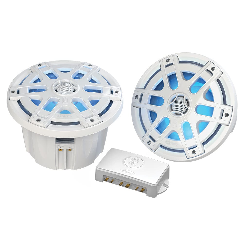 Poly-Planar MA-OC8 8" 500 Watt Waterproof Blue LED Speaker - White [MA-OC8] - The Happy Skipper