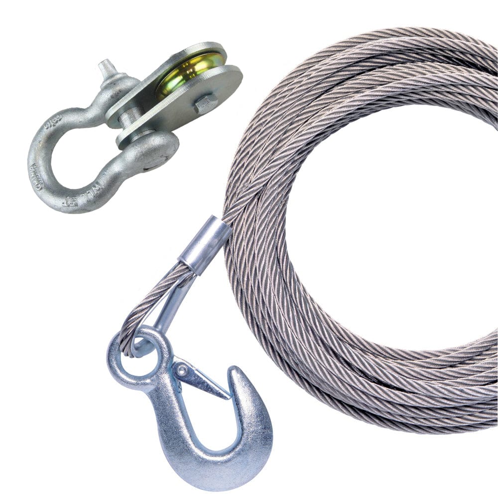 Powerwinch 25' x 7/32" Stainless Steel Universal Premium Replacement Galvanized Cable w/Pulley Block [P1096500AJ] - The Happy Skipper