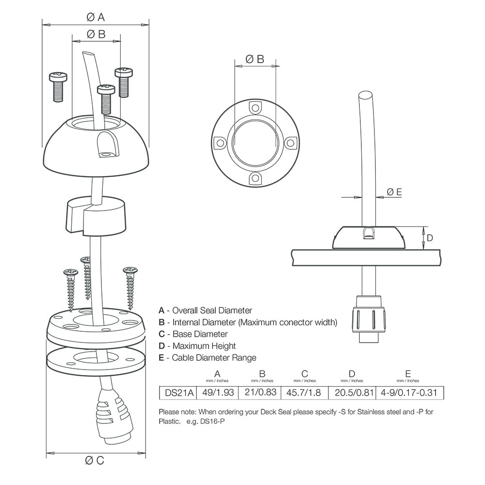 Scanstrut DS21A-P Vertical Cable Seal [DS21A-P] - The Happy Skipper