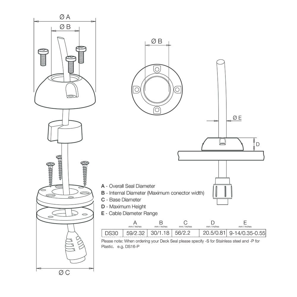Scanstrut DS30-S Vertical Cable Seal - Stainless Steel [DS30-S] - The Happy Skipper