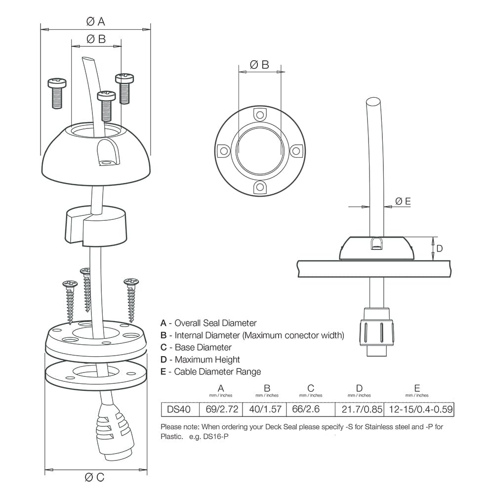 Scanstrut DS40-S Vertical Cable Seal - Stainless Steel [DS40-S] - The Happy Skipper
