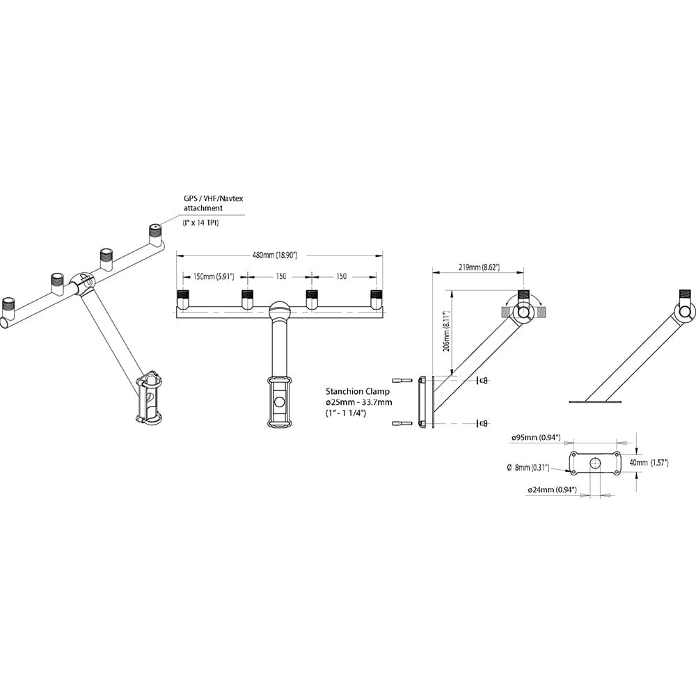 Scanstrut TB-01 T-Bar Mount f/GPS/VHF Antenna [TB-01] - The Happy Skipper
