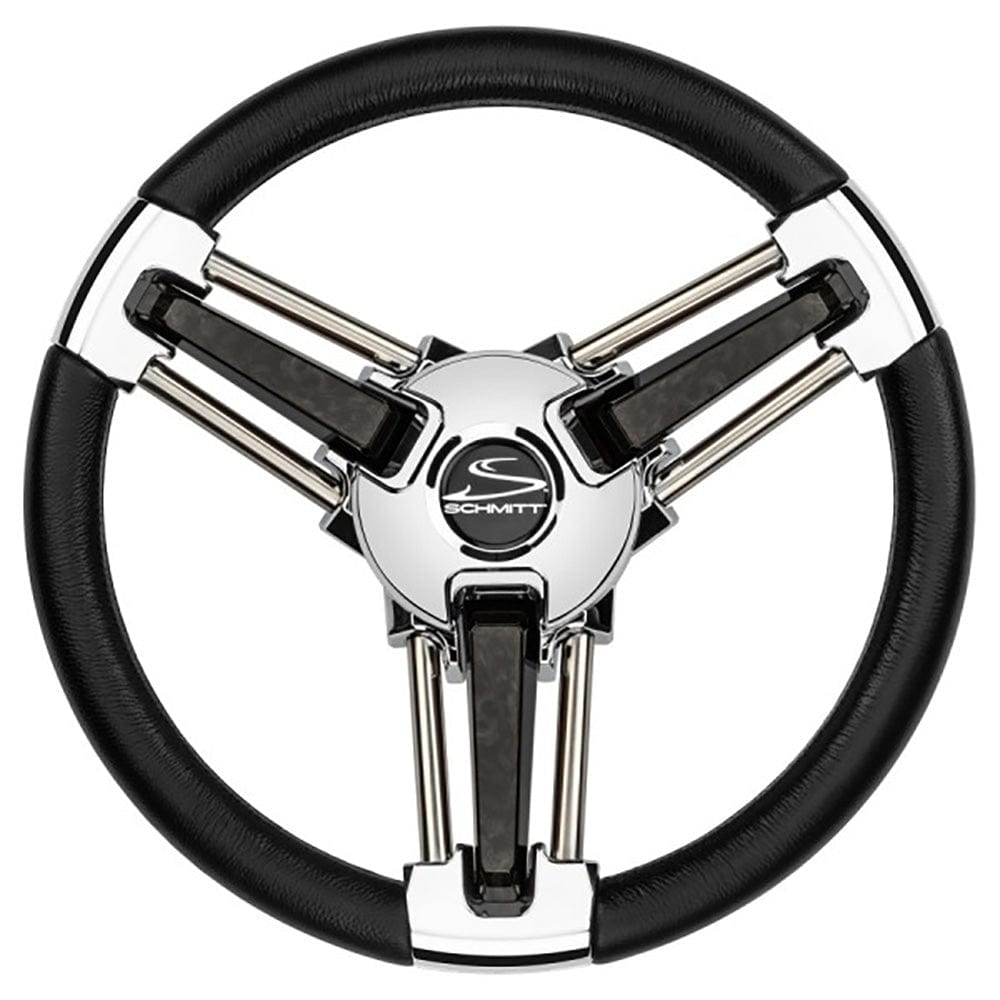 Schmitt Marine Burano Wheel 14" 3/4" Tapered Shaft Black Polyurethane w/Stainless Spoke Includes Center Cap/Nut [PU1051B1-04R] - The Happy Skipper