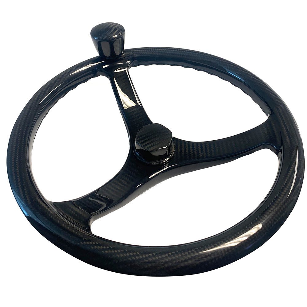 Schmitt Marine Carbon Fiber Primus Steering Wheel w/Santoprene Finger Grip - 13.5" Diameter - 3/4" Tapered Shaft w/Carbon Fiber Nut [7461321FG-CFN] - The Happy Skipper