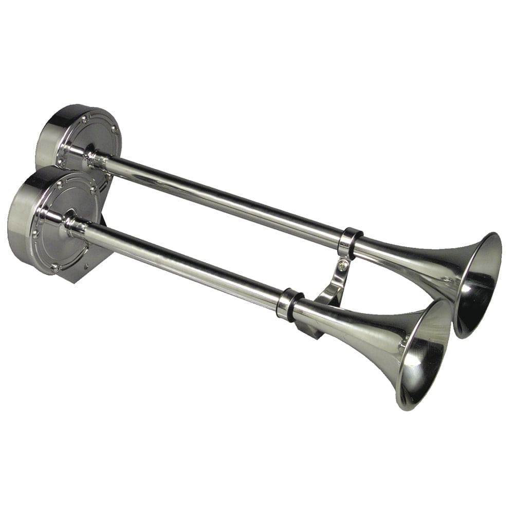 Schmitt Marine Deluxe All-Stainless Dual Trumpet Horn - 24V [12428] - The Happy Skipper