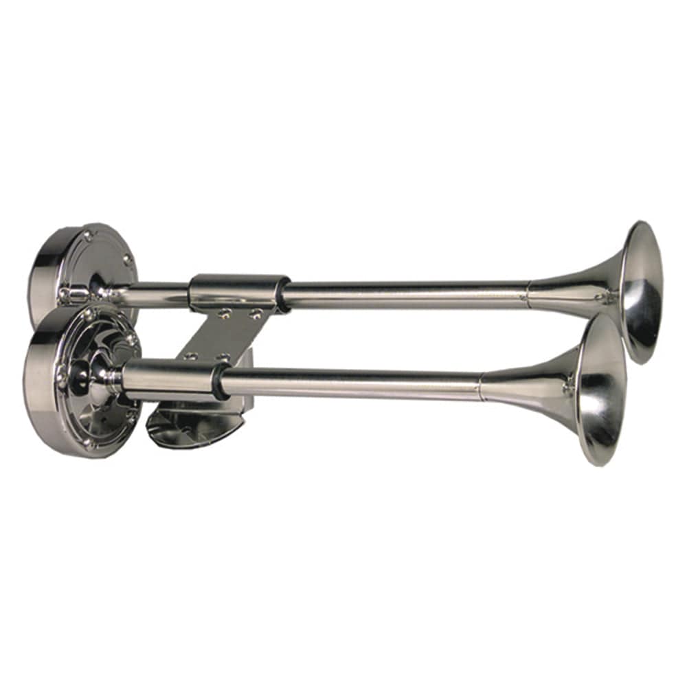 Schmitt Marine Deluxe All-Stainless Shorty Dual Trumpet Horn - 12V [10012] - The Happy Skipper