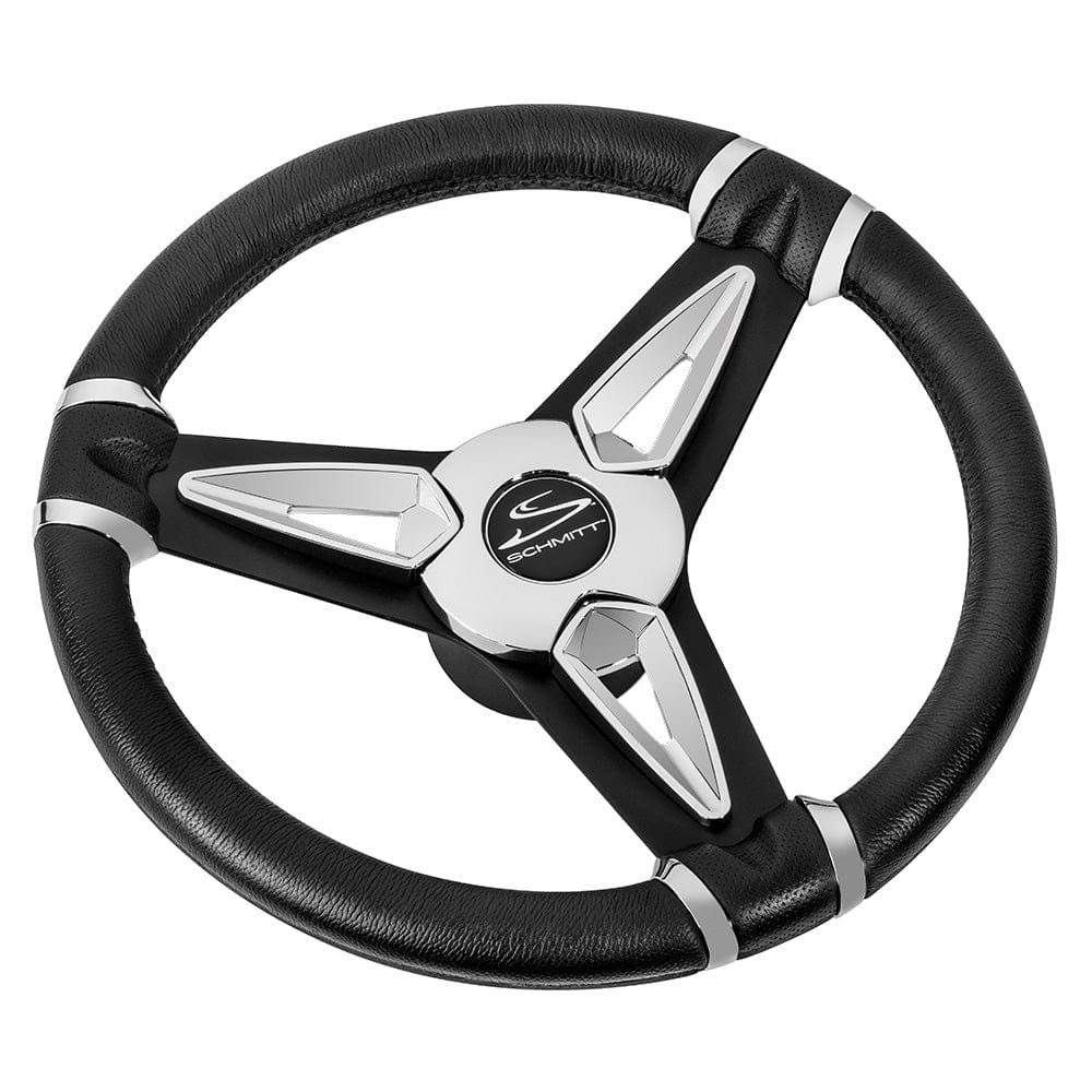 Schmitt Marine PU50 14" Wheel - Chrome Cap Spoke Inserts - Black Spokes - 3/4" Tapered Shaft [PU501404] - The Happy Skipper