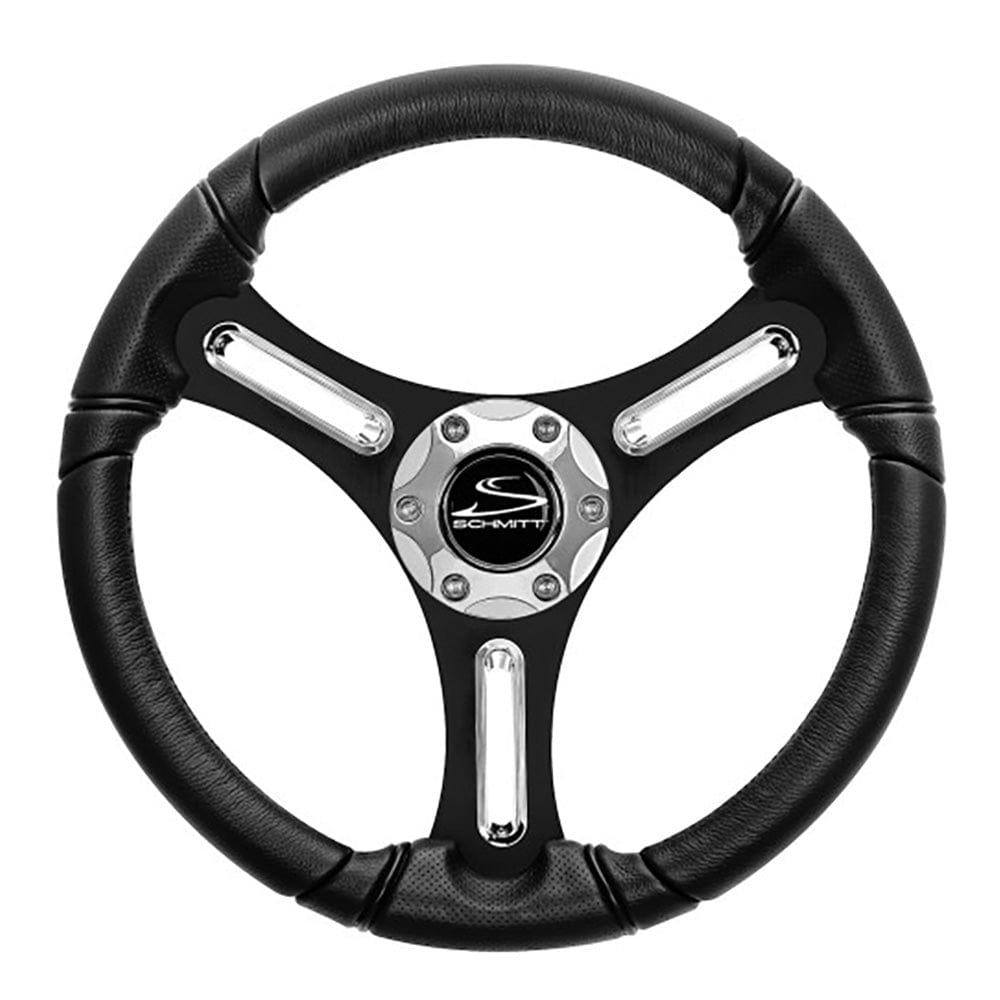 Schmitt Marine Torcello 14" Wheel - 03 Series - Polyurethane Wheel w/Chrome Spoke Inserts Cap - Black Brushed Spokes - 3/4" Tapered Shaft [PU031104-12] - The Happy Skipper
