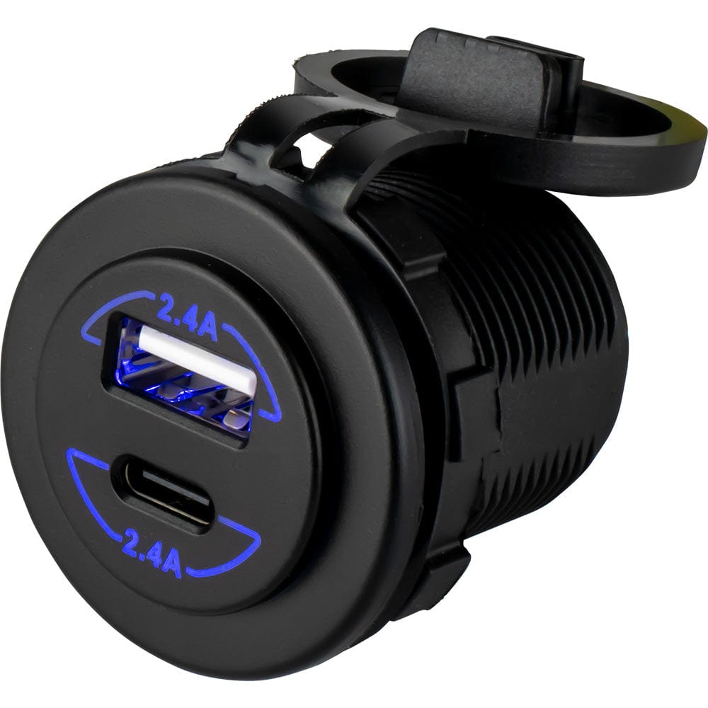 Sea-Dog Round Dual USB USB-C Power Socket [426516-1] - The Happy Skipper