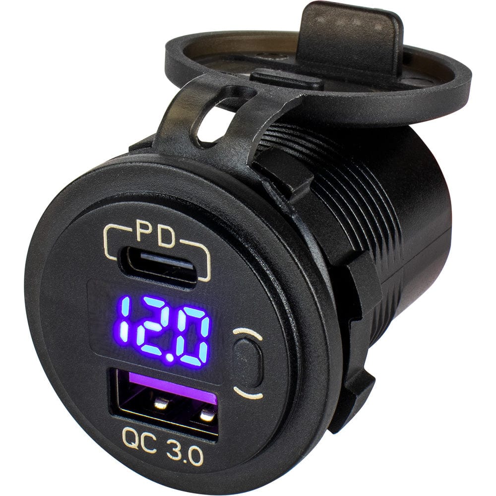 Sea-Dog Round USB USB-C Power Socket w/Hidden Voltmeter [426518-1] - The Happy Skipper