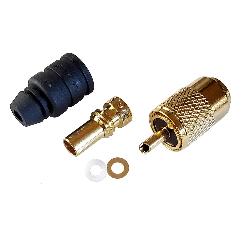 Shakespeare PL-259-58-G Gold Solder-Type Connector w/UG175 Adapter & DooDad Cable Strain Relief f/RG-58x [PL-259-58-G] - The Happy Skipper