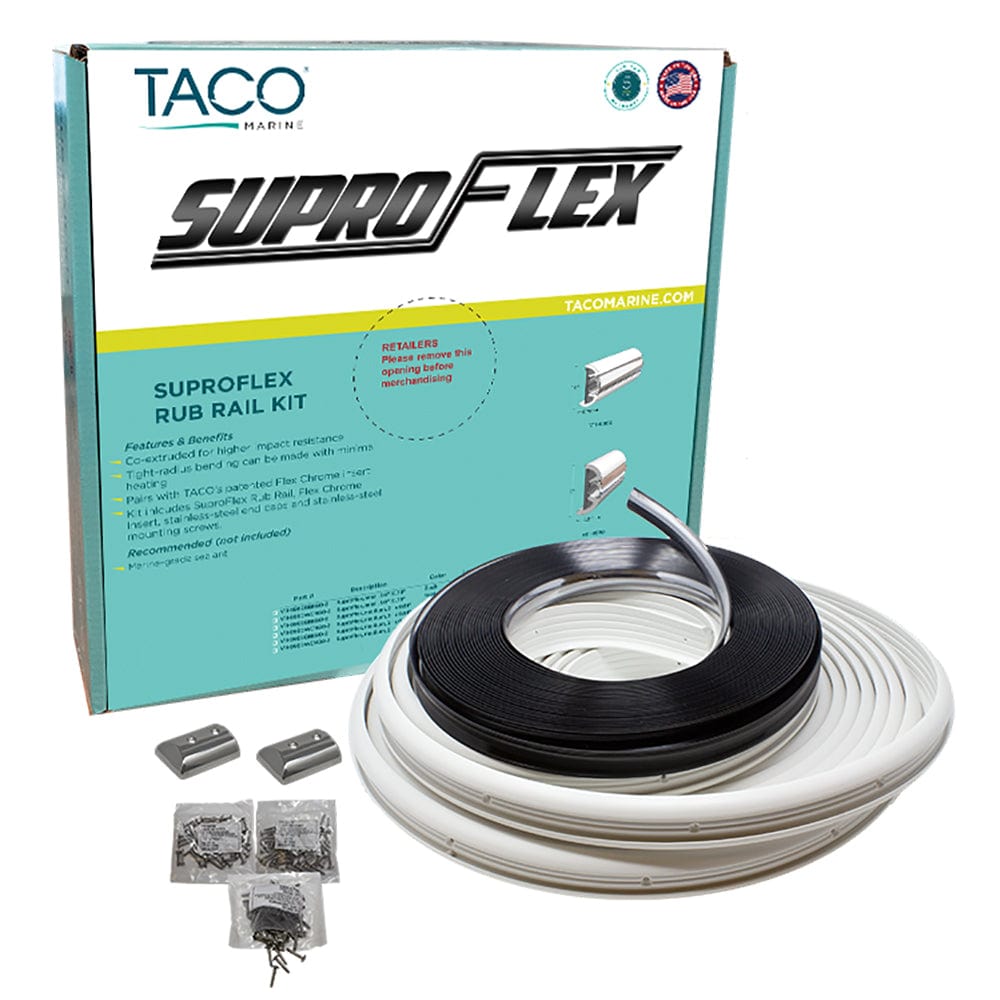 TACO SuproFlex Rub Rail Kit - White w/Flex Chrome Insert - 1.6"H x .78"W x 60L [V11-9960WCM60-2] - The Happy Skipper