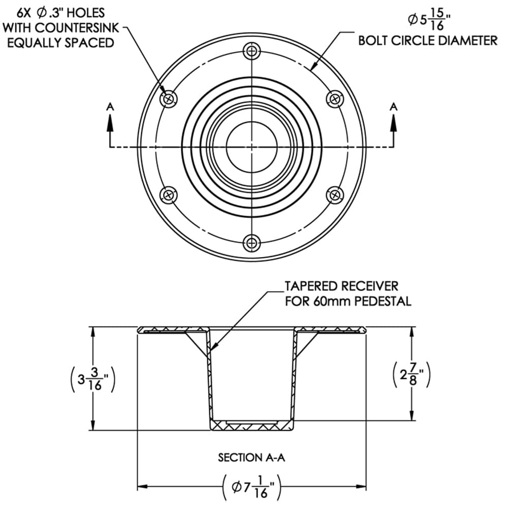 TACO Table Support - Flush Mount - Fits 2-3/8" Pedestals [Z10-4085BLY60MM] - The Happy Skipper