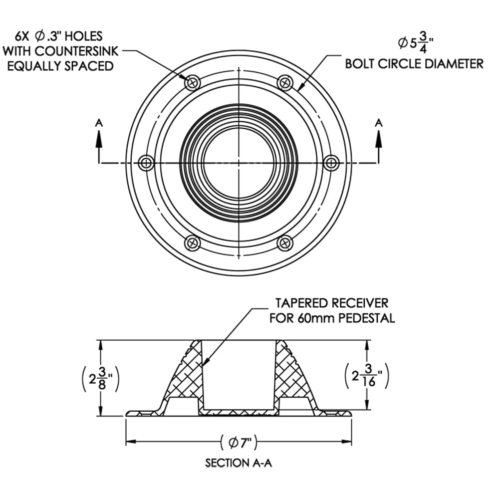 TACO Table Support - Surface Mount - Fits 2-3/8" Pedestals [Z10-4067BLY60MM] - The Happy Skipper