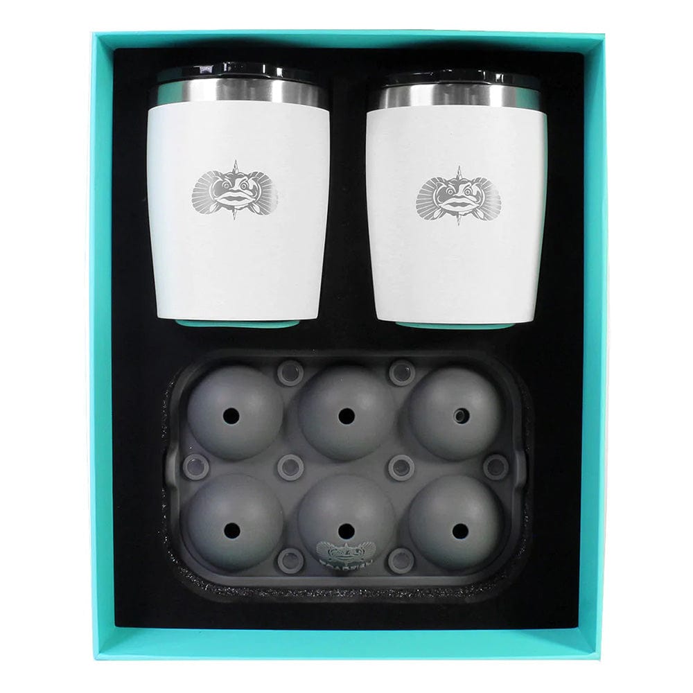 Toadfish Non-Tipping 10oz White Rocks Tumblers w/Ice Ball Tray - 2 Tumblers [1119] - The Happy Skipper