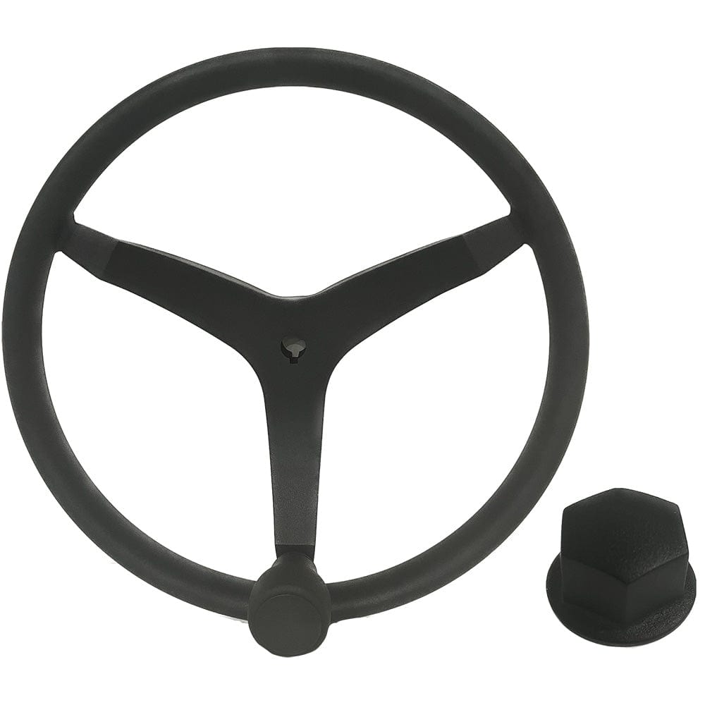 Uflex - V46 - 13.5" Stainless Steel Steering Wheel w/Speed Knob Chrome Nut - Black [V46B KIT] - The Happy Skipper