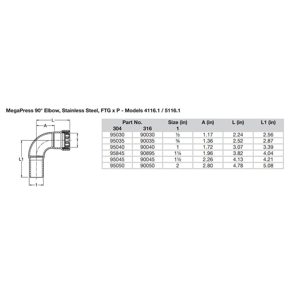 Viega MegaPress 1-1/2" 90 Stainless Steel 304 Elbow Street - Press Connection - Smart Connect Technology [95045] - The Happy Skipper