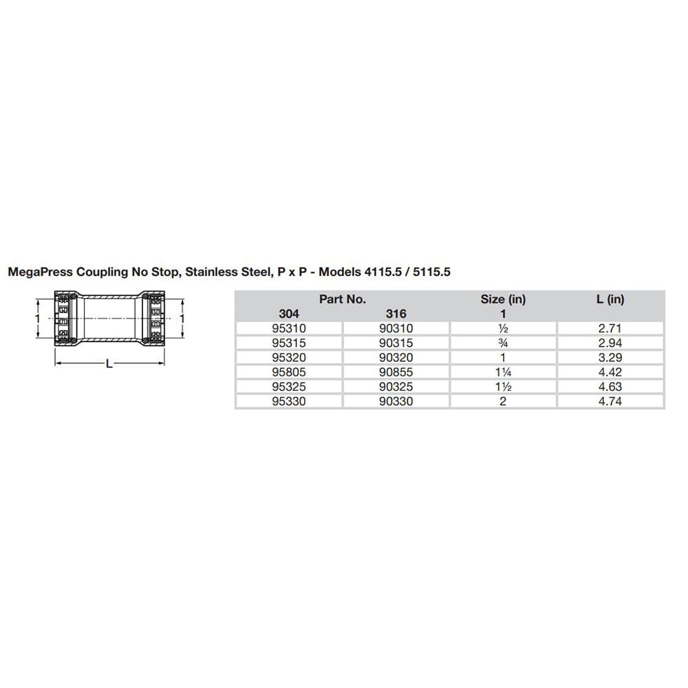Viega MegaPress 1" Stainless Steel 304 Coupling w/o Stop - Double Press Connection - Smart Connect Technology [95320] - The Happy Skipper