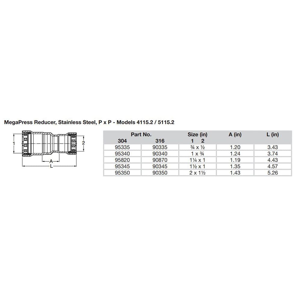 Viega MegaPress 3/4" x 1/2" Stainless Steel 304 Reducer - Double Press Connection - Smart Connect Technology [95335] - The Happy Skipper